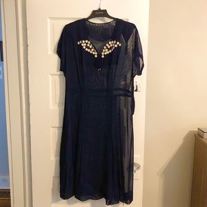 Vintage Navy Sheer Short Sleeved Dress L